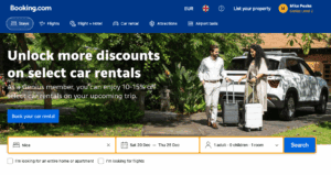Screengrab of booking.com website, a company with an attractive premium domain name