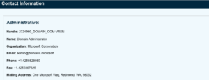 Microsoft.com registration on ICANN site