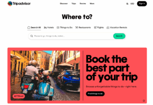 Tripadvisor homepage screengrab, a client of NameExperts.com