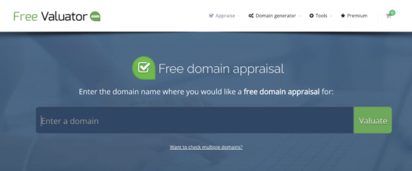 Free domain valuator tool screenshot