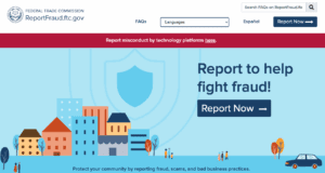 Screenshot of Federal Trades Commission website for report on domain name scams