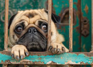 A sad looking dog behind bars to denote pleading your case for a lost domain name