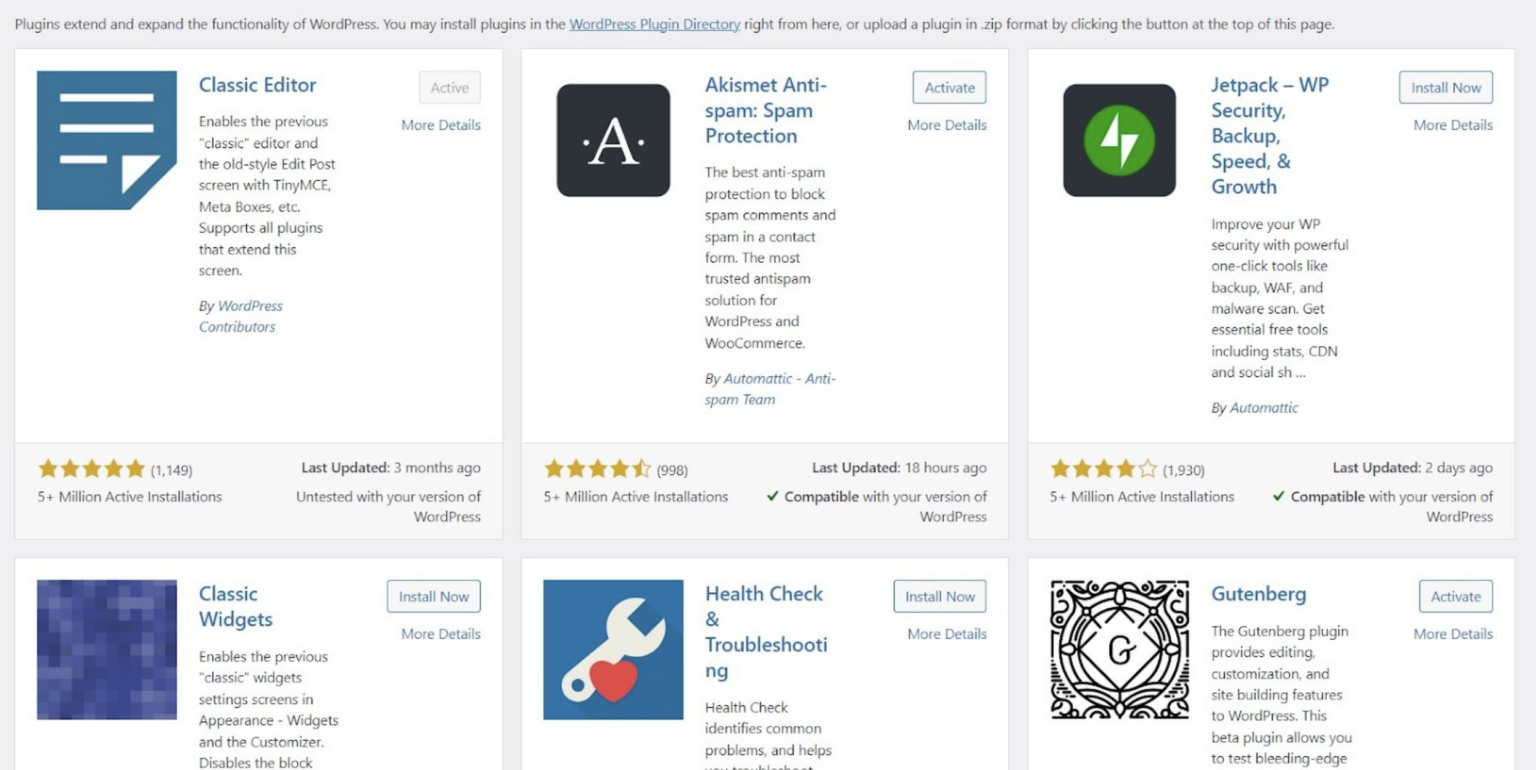 WordPress plugins screengrab