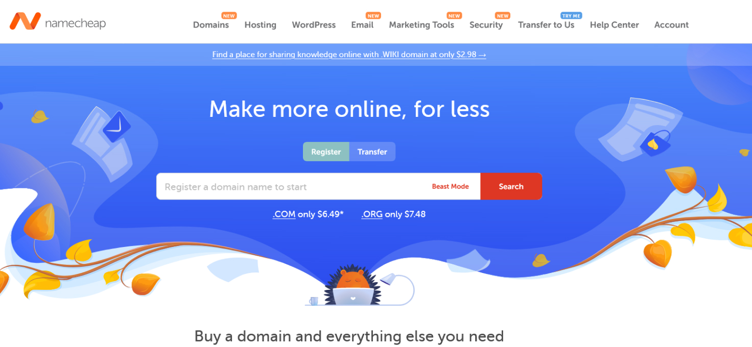 Screenshot of the NameCheap domain registration website