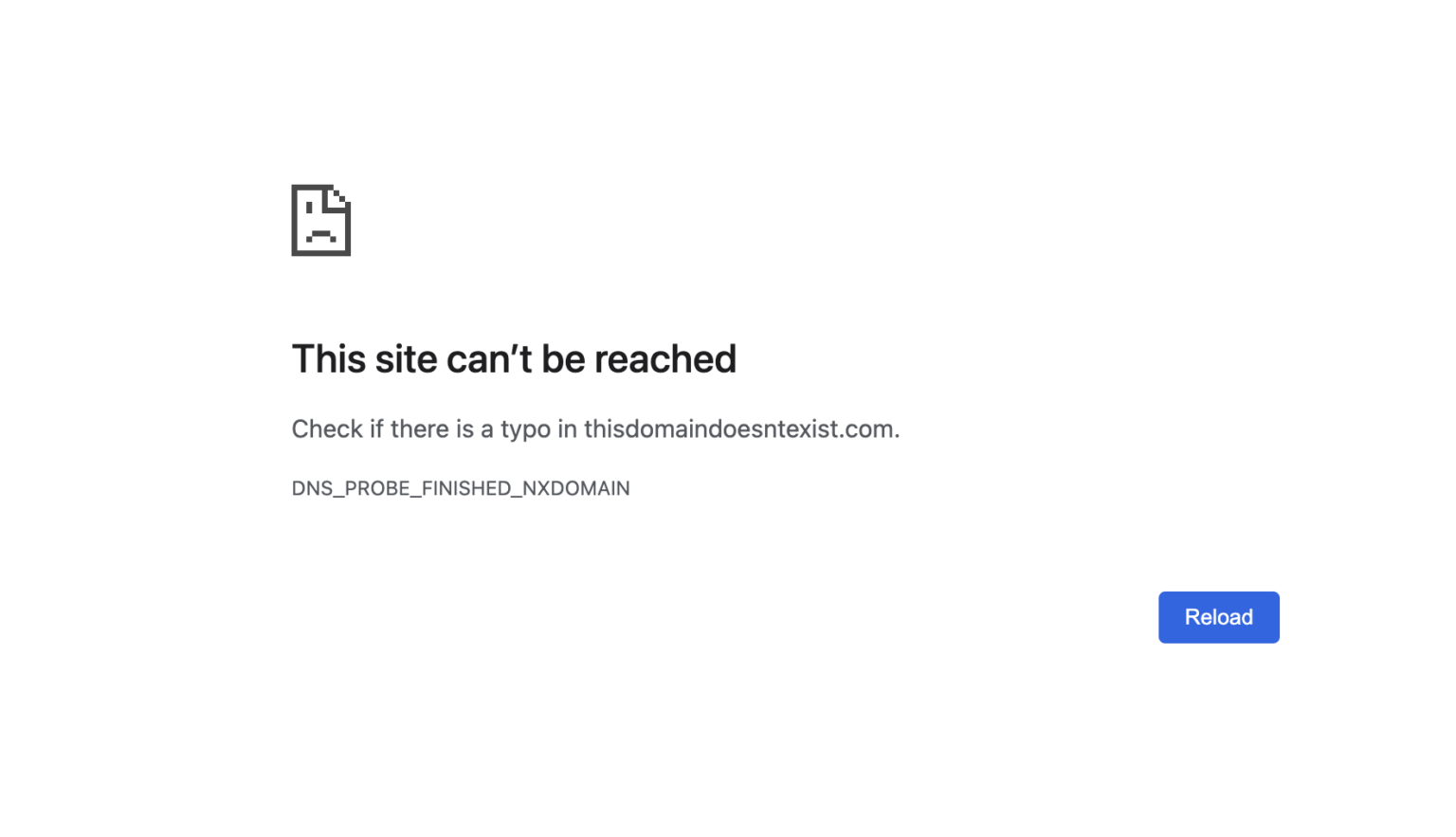'This site can't be reached' error notice - a screengrab about parked domains