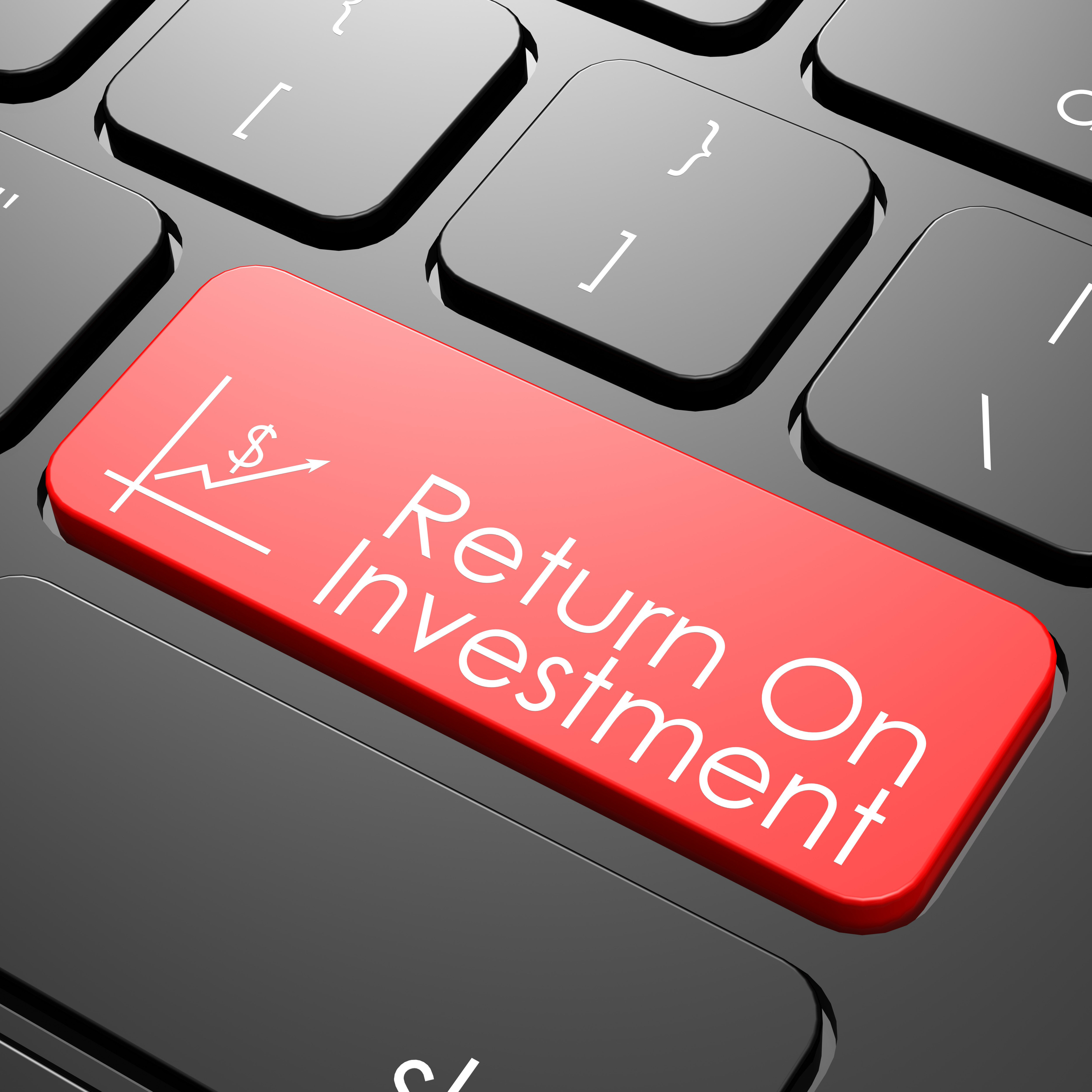 Computer keyboard with large red return on investment button denoting the importance of accurate price evaluation in domain names