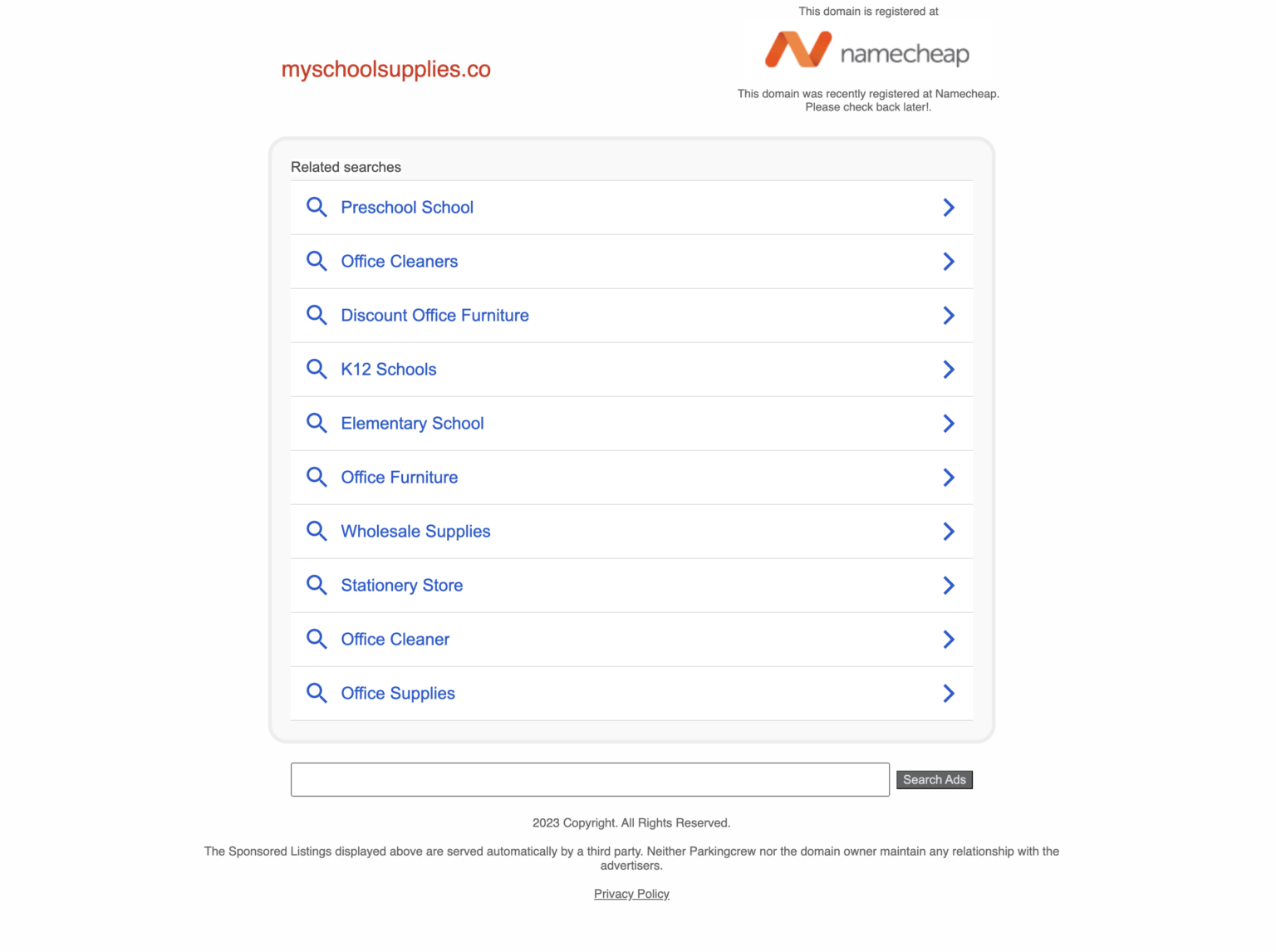 Screengrab of NameCheap website for article about parked domains