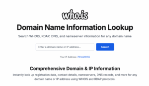 Screenshot of WHOIS database tool