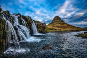 Iceland waterfalls and mountain