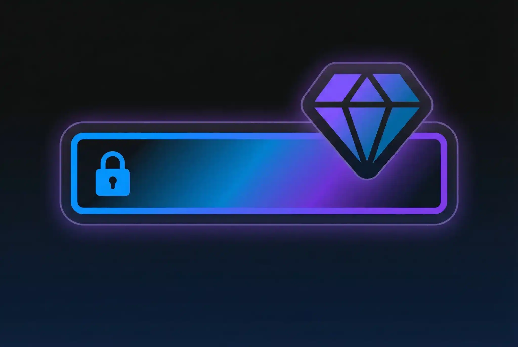 Glowing blue and purple gradient domain address bar with premium diamond icon on dark background