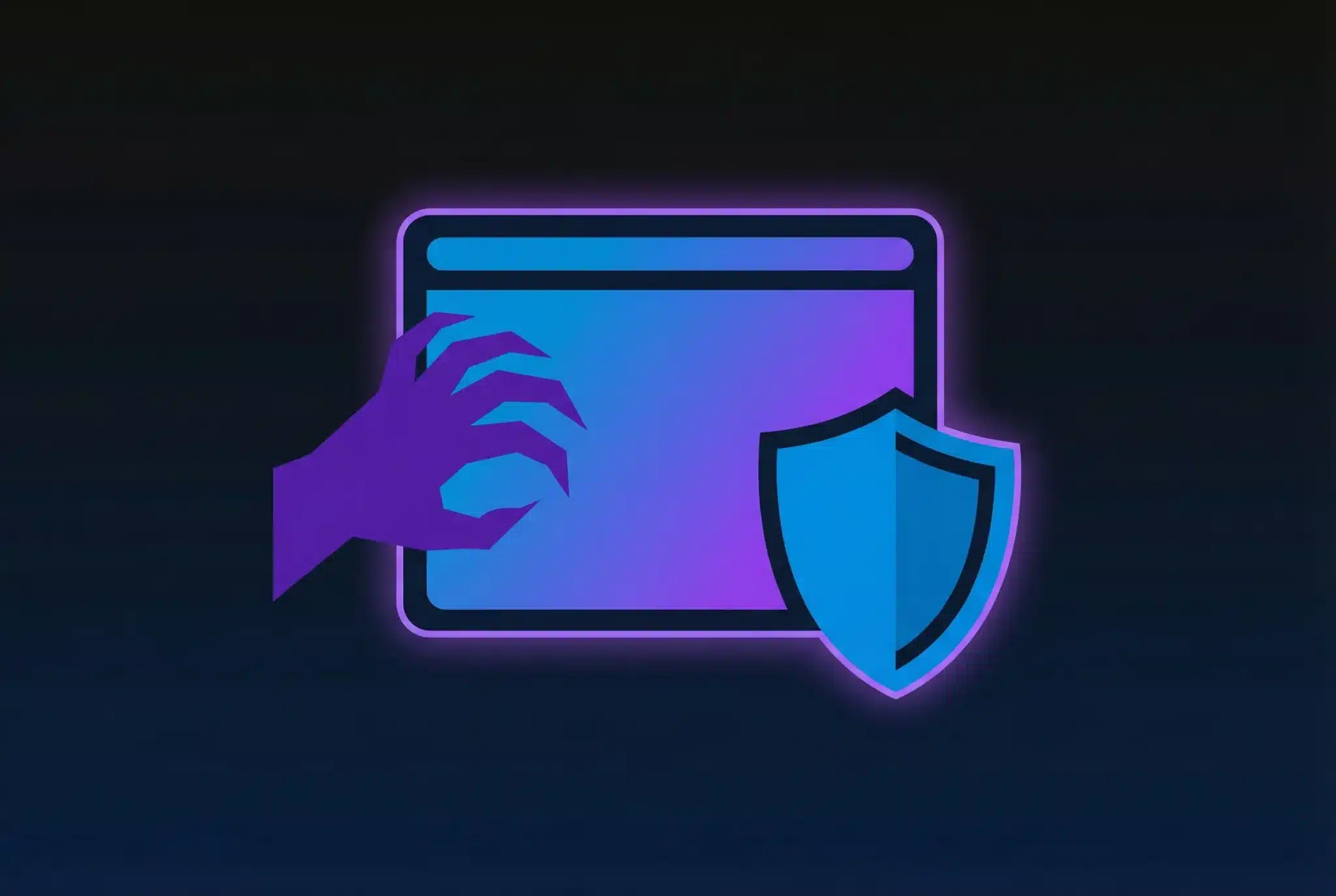 Illustration of a protective shield defending a domain name from a threatening hand, representing cybersquatting protection