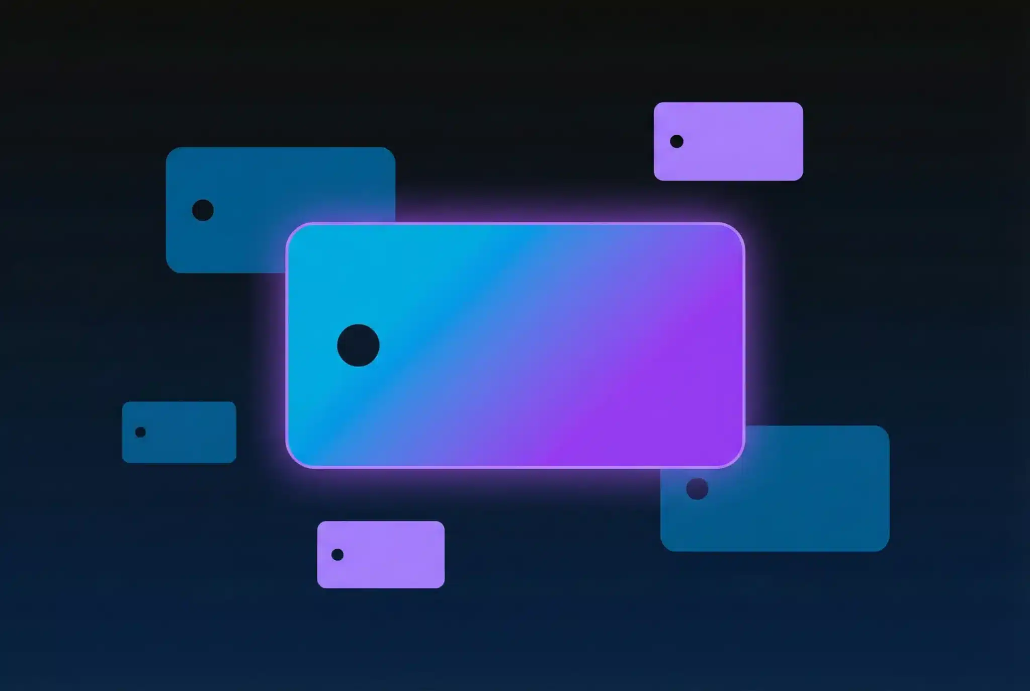 Floating domain extension tags in blue and purple gradients on dark background representing various TLD options