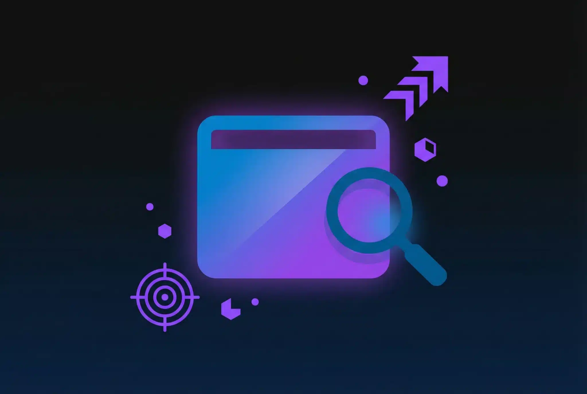 Geometric illustration of a domain icon with magnifying glass representing strategic enterprise domain evaluation and acquisition