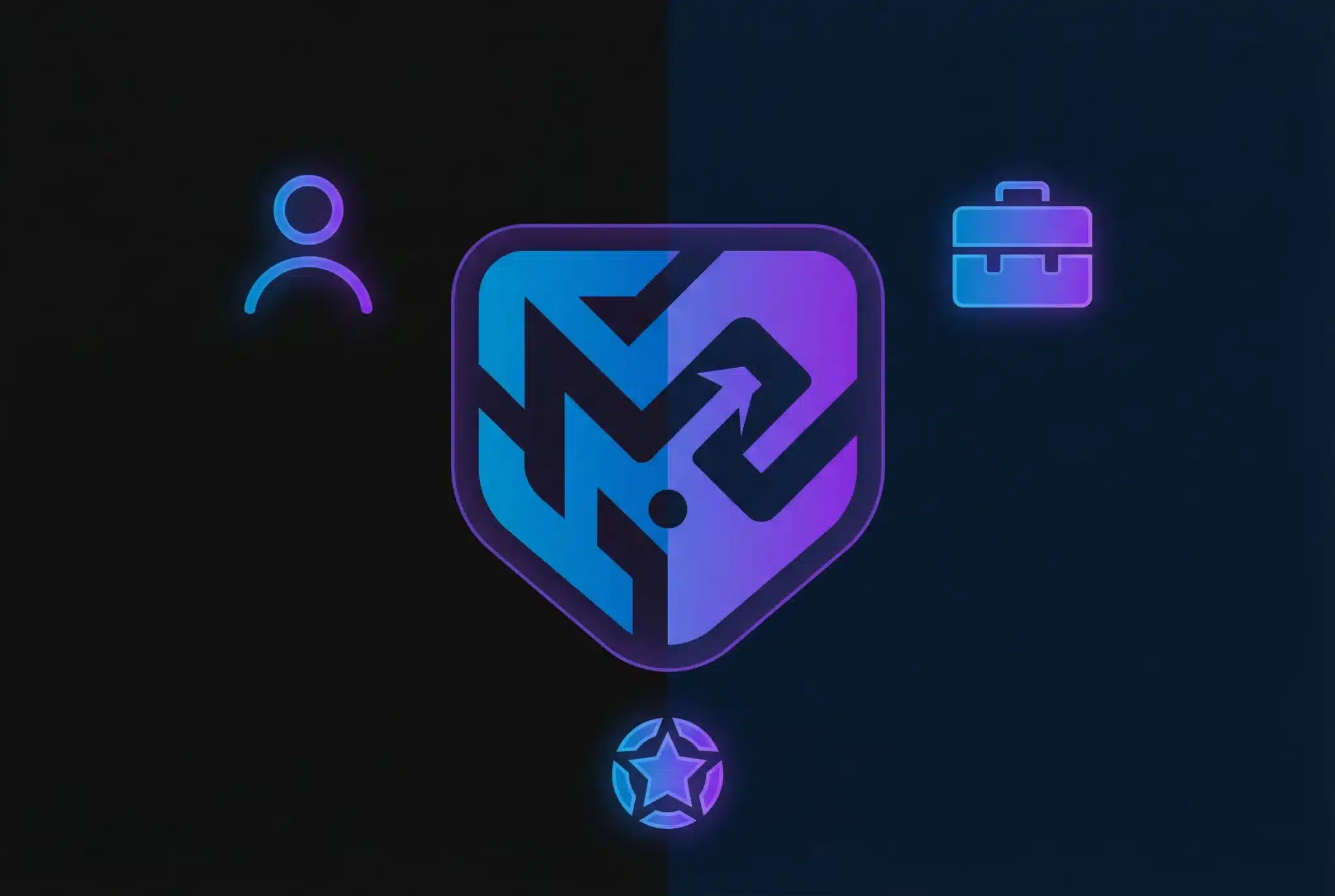 Geometric illustration of .ME domain symbol surrounded by personal branding icons on dark gradient background